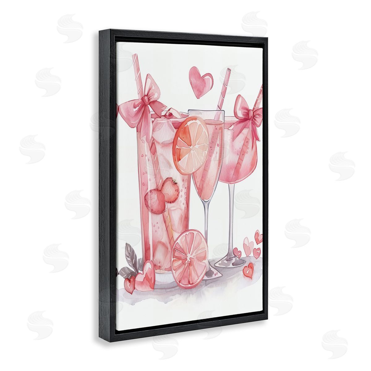 Pink Glam Cocktail Party Black Floating Frame Canvas Wall Art, Home Decor by LSR Design Studio
