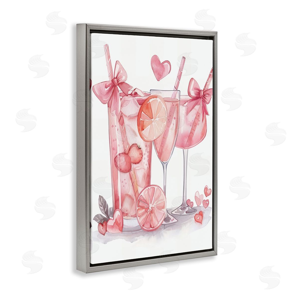 Pink Glam Cocktail Party Grey Floating Frame Canvas Wall Art, Home Decor by LSR Design Studio