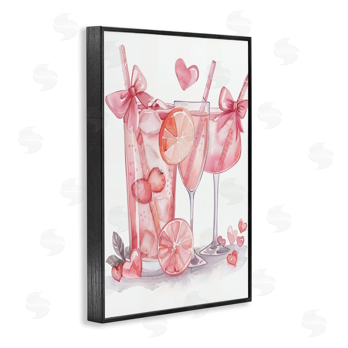 Pink Glam Cocktail Party Black Frame Print Wall Art, Home Decor by LSR Design Studio