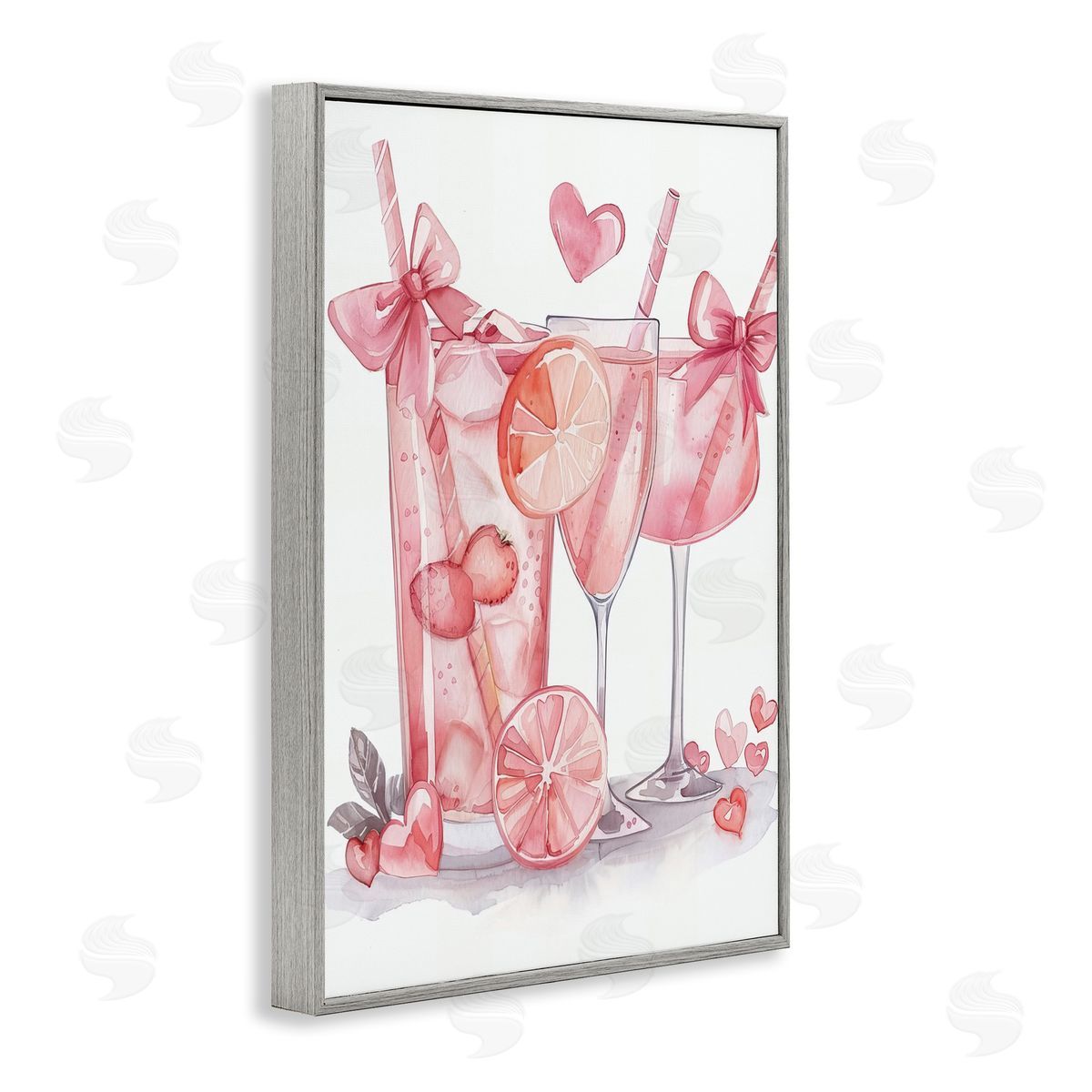 Pink Glam Cocktail Party Grey Frame Print Wall Art, Home Decor by LSR Design Studio