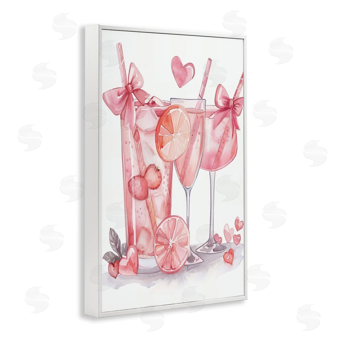 Pink Glam Cocktail Party White Frame Print Wall Art, Home Decor by LSR Design Studio