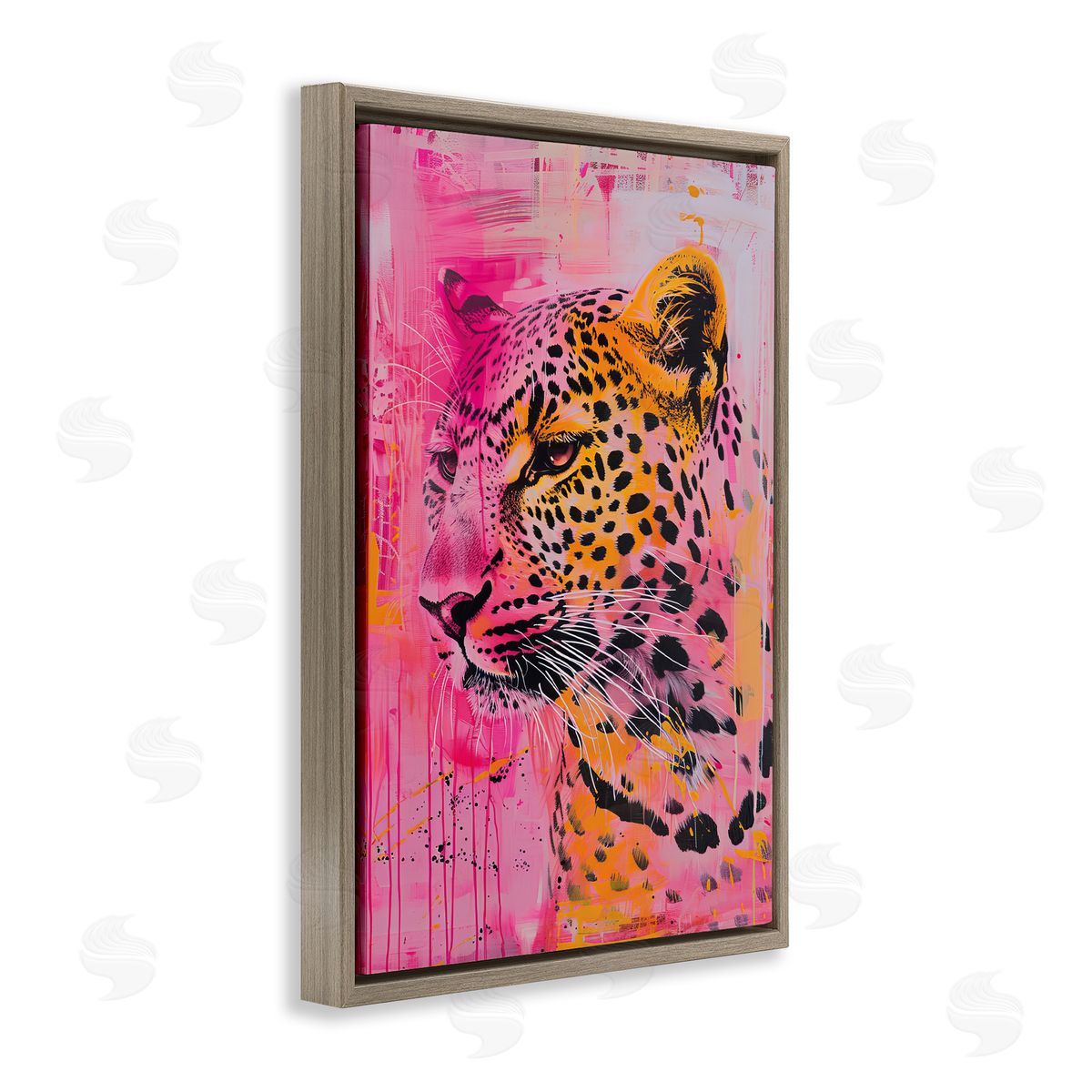 Vibrant Purple & Orange Cheetah Brown Floating Frame Canvas Wall Art, Home Decor by LSR Design Studio