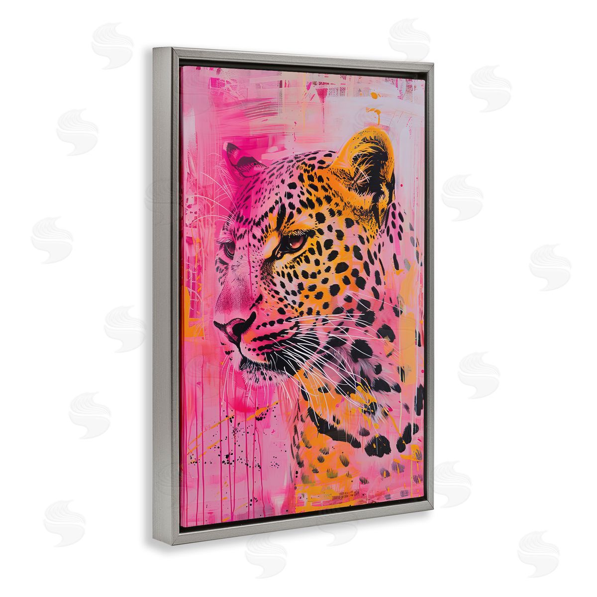 Vibrant Purple & Orange Cheetah Grey Floating Frame Canvas Wall Art, Home Decor by LSR Design Studio