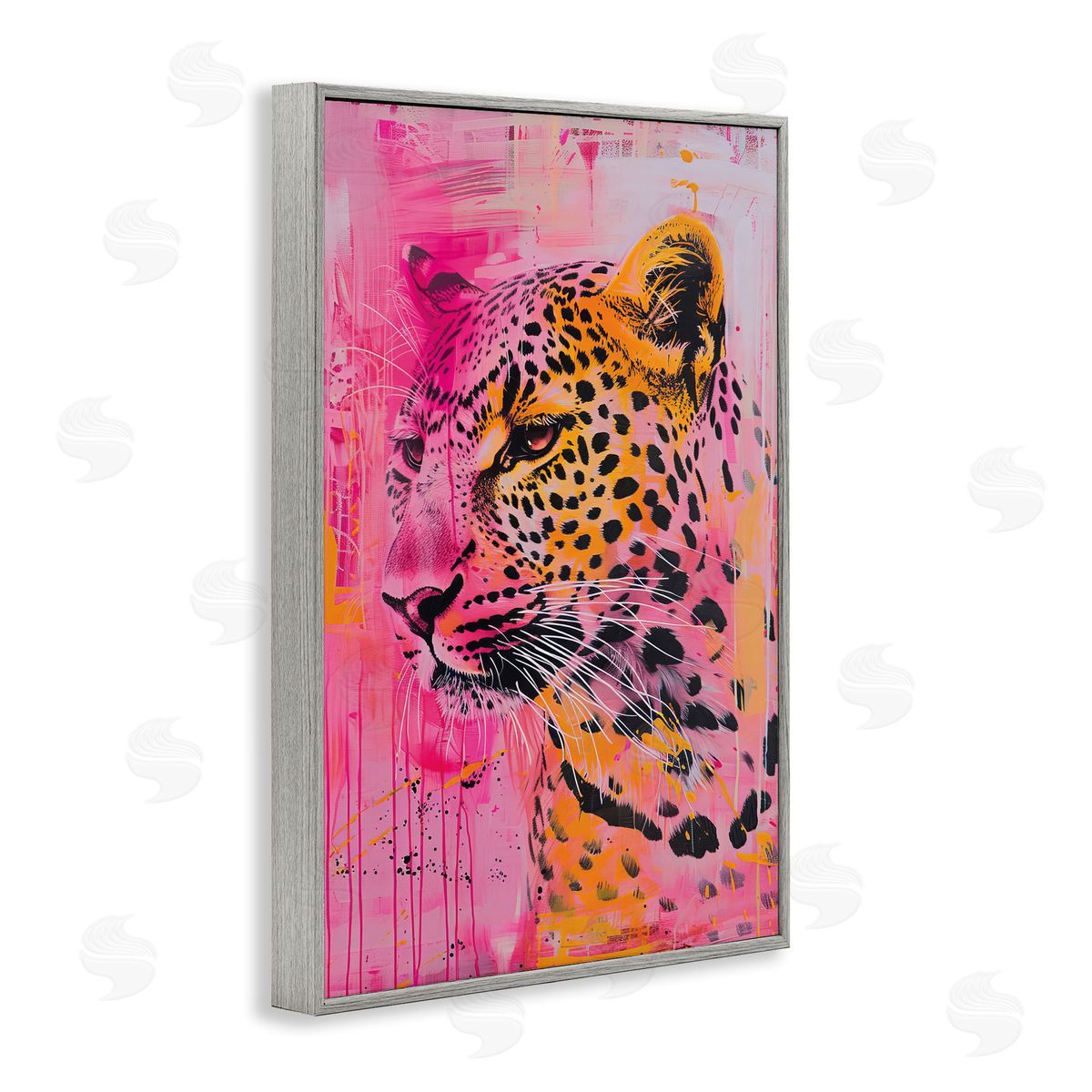 Vibrant Purple & Orange Cheetah Grey Frame Print Wall Art, Home Decor by LSR Design Studio