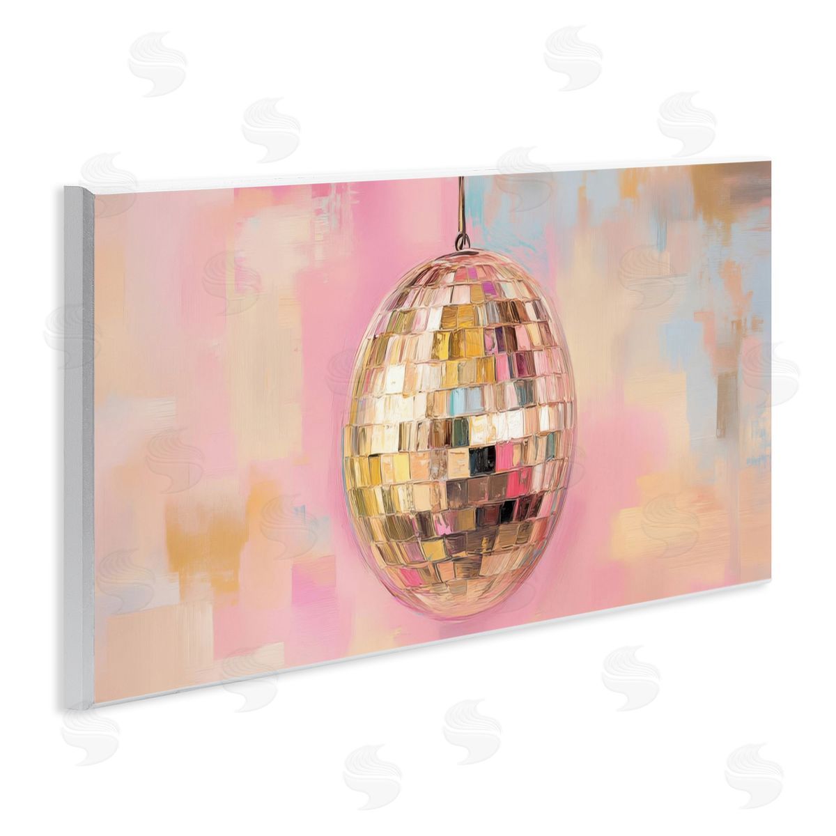 Gold Hued Disco Ball Wood Plaque Wall Art, Home Decor by Nini Art