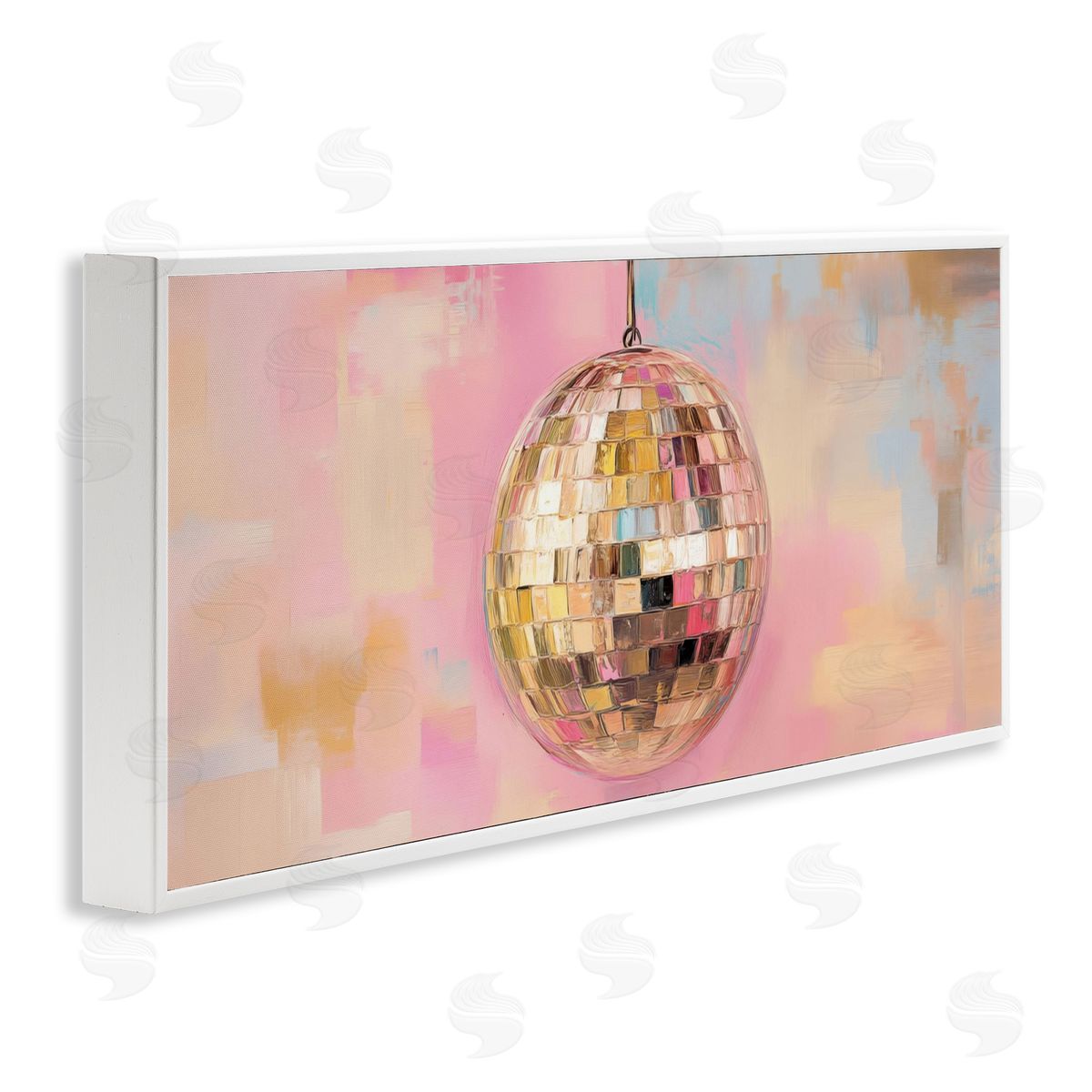 Gold Hued Disco Ball White Frame Print Wall Art, Home Decor by Nini Art