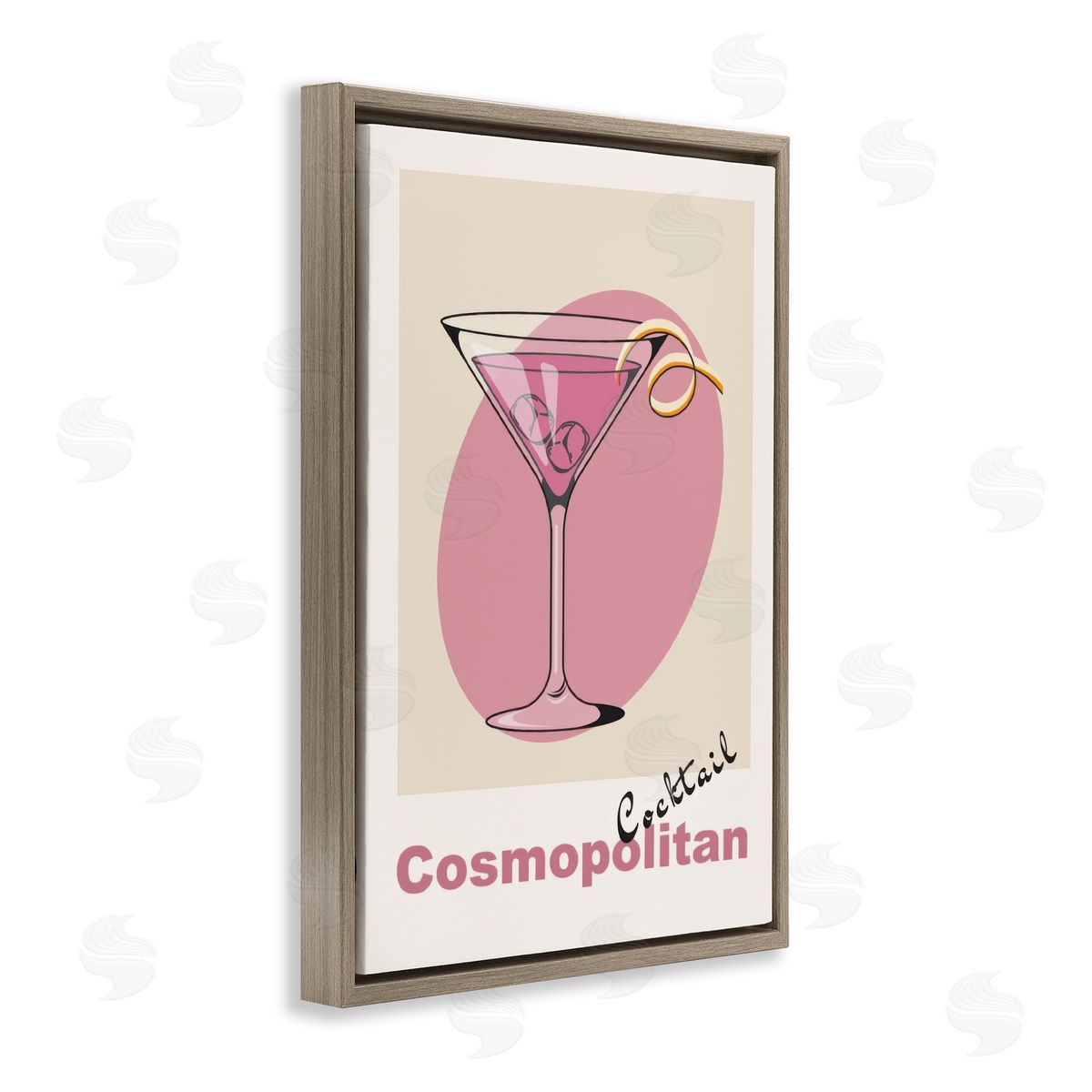 Vintage Cosmo Cocktail Brown Floating Frame Canvas Wall Art, Home Decor by LSR Design Studio