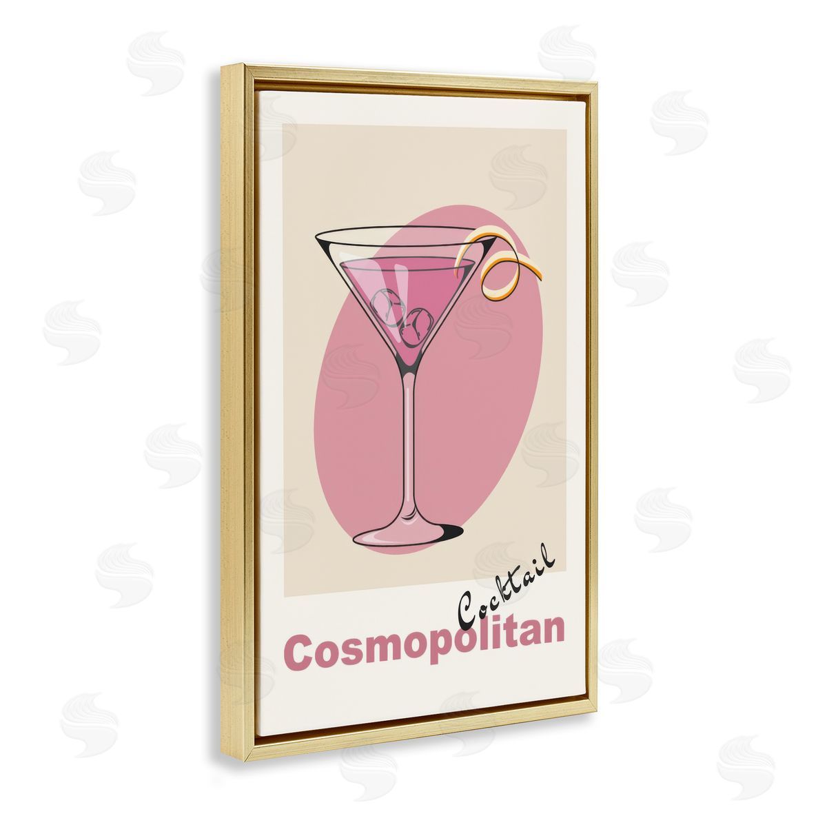 Vintage Cosmo Cocktail Gold Floating Frame Canvas Wall Art, Home Decor by LSR Design Studio