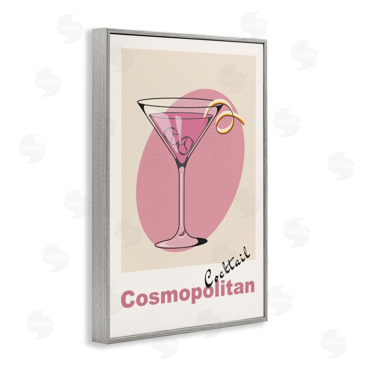 Vintage Cosmo Cocktail Grey Frame Print Wall Art, Home Decor by LSR Design Studio