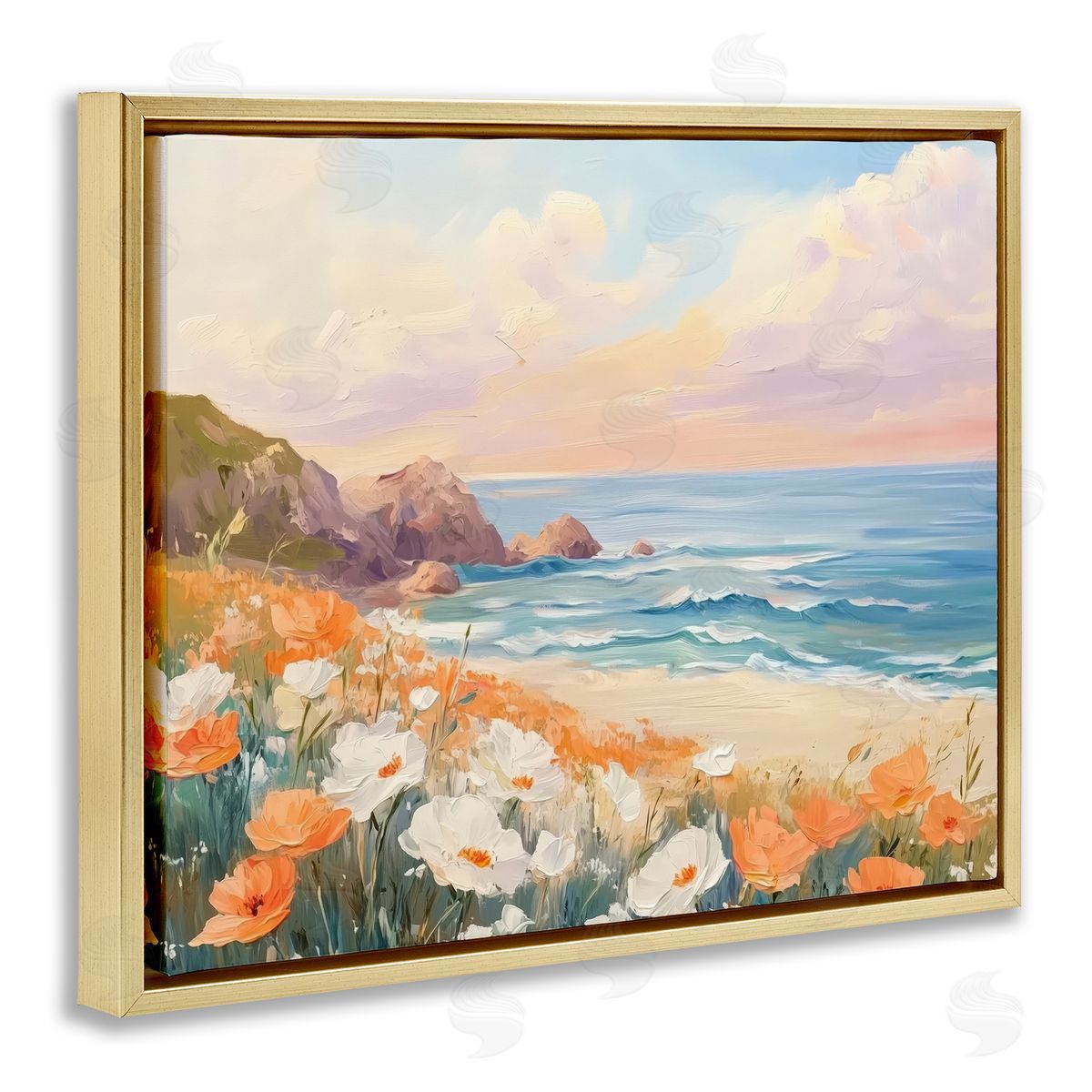 Poppies by Beach Bay Gold Floating Frame Canvas Wall Art, Home Decor by Arlington Prints