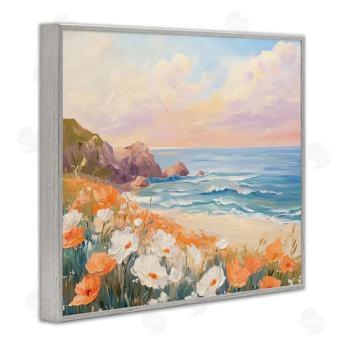 Poppies by Beach Bay Grey Frame Print Wall Art, Home Decor by Arlington Prints