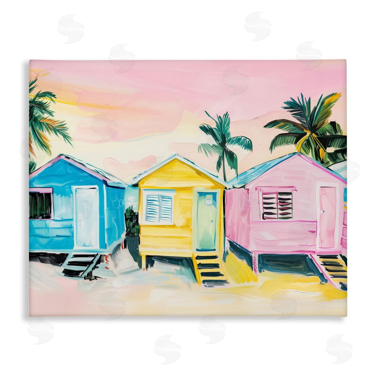 Pastel Tropical Beach Cabins Canvas Wall Art, Home Decor by Arlington Prints
