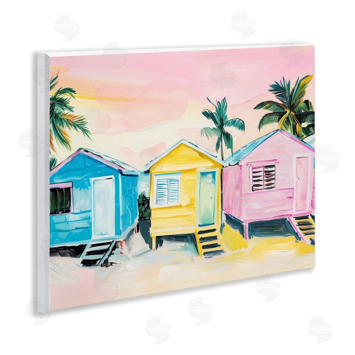 Pastel Tropical Beach Cabins Wood Plaque Wall Art, Home Decor by Arlington Prints