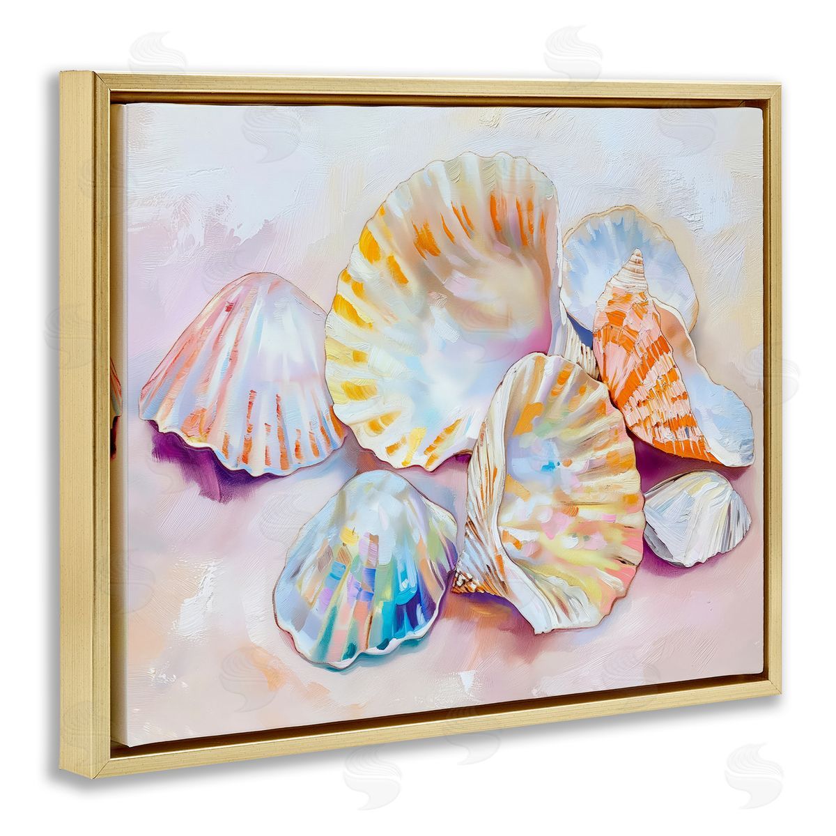 Pile of Various Seashells Gold Floating Frame Canvas Wall Art, Home Decor by Arlington Prints
