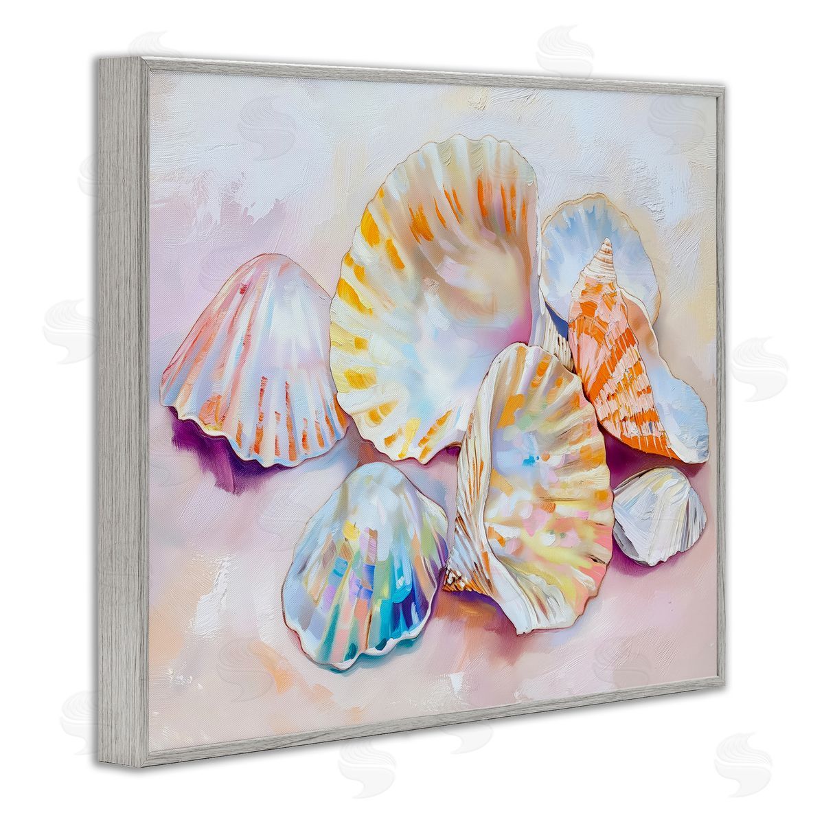 Pile of Various Seashells Grey Frame Print Wall Art, Home Decor by Arlington Prints