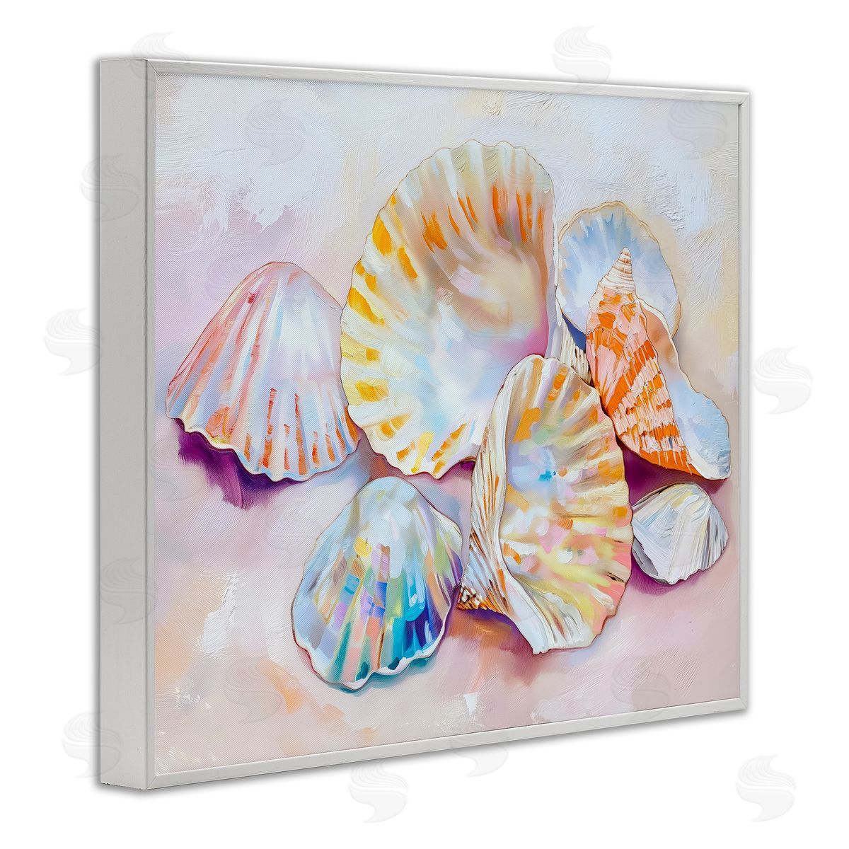 Pile of Various Seashells White Frame Print Wall Art, Home Decor by Arlington Prints