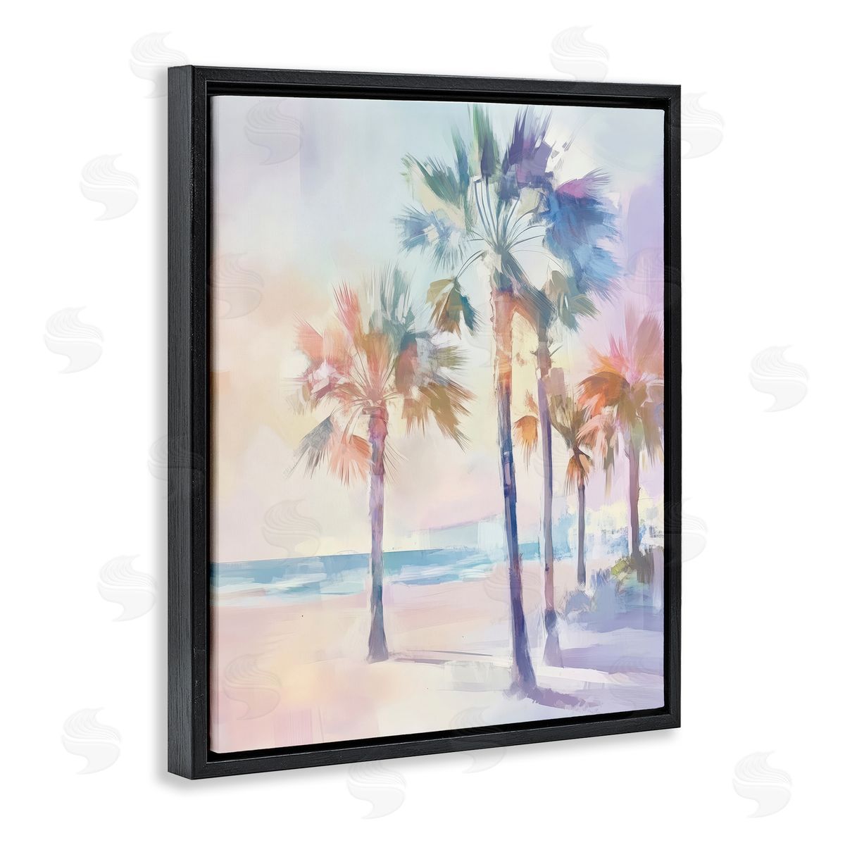 Pastel Warm Palm Trees Black Floating Frame Canvas Wall Art, Home Decor by Arlington Prints