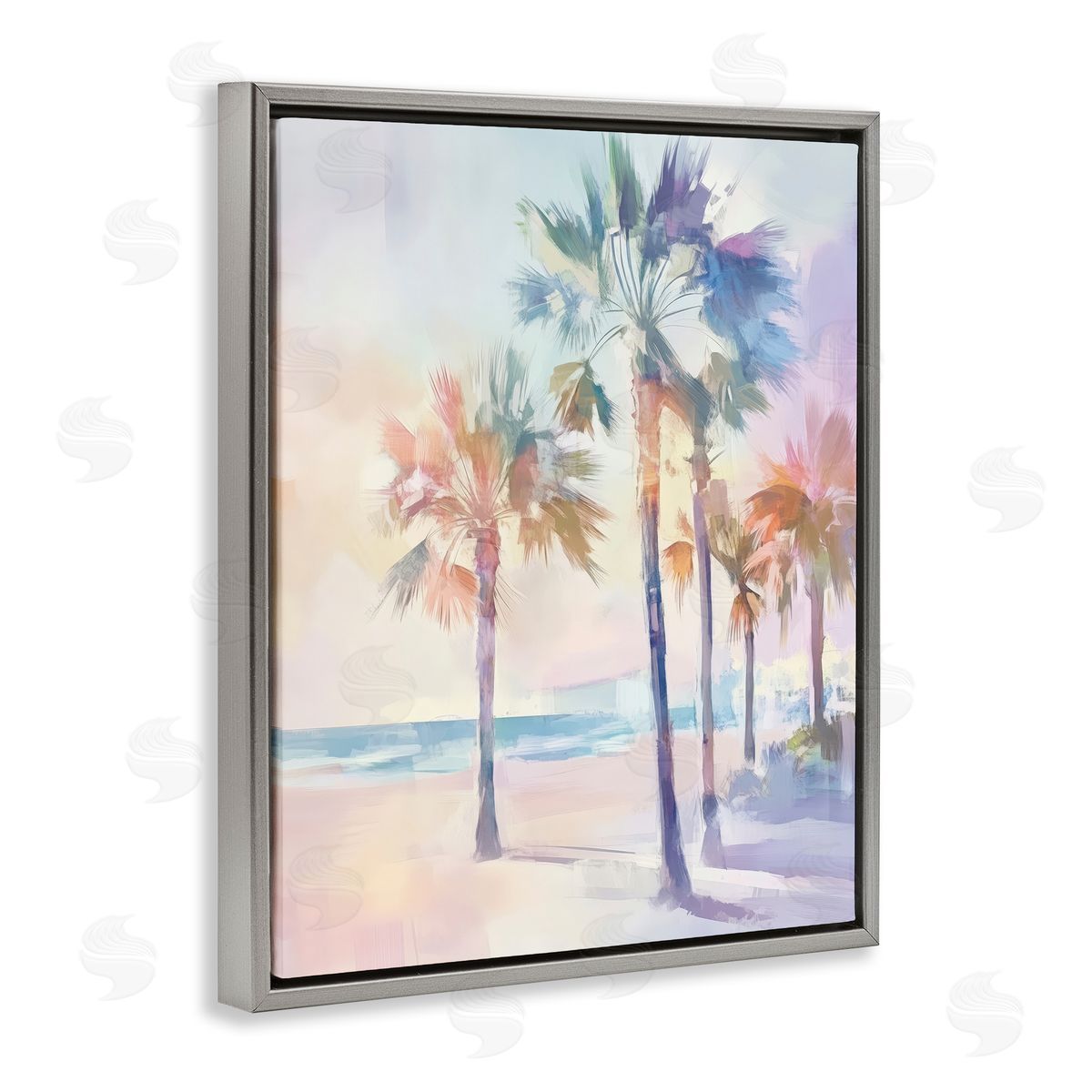 Pastel Warm Palm Trees Grey Floating Frame Canvas Wall Art, Home Decor by Arlington Prints