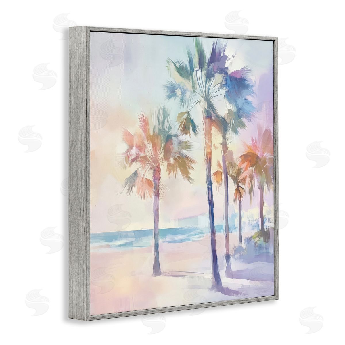 Pastel Warm Palm Trees Grey Frame Print Wall Art, Home Decor by Arlington Prints