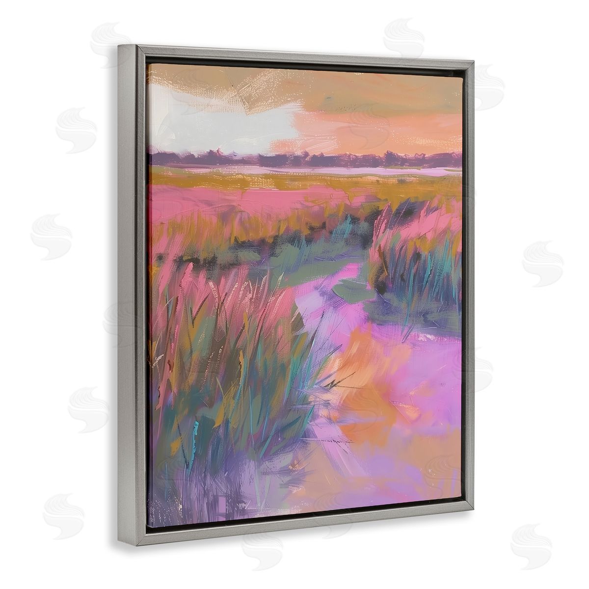Autumnal Marsh Landscape Grey Floating Frame Canvas Wall Art, Home Decor by Arlington Prints