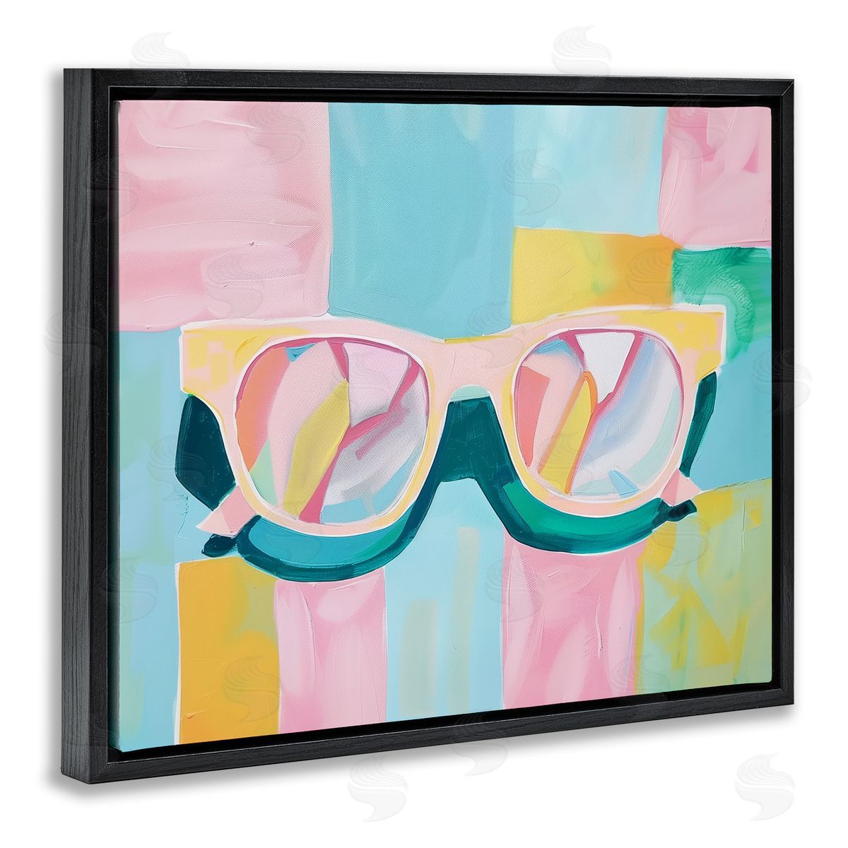 Blocked Pastels & Sunglasses Black Floating Frame Canvas Wall Art, Home Decor by Arlington Prints