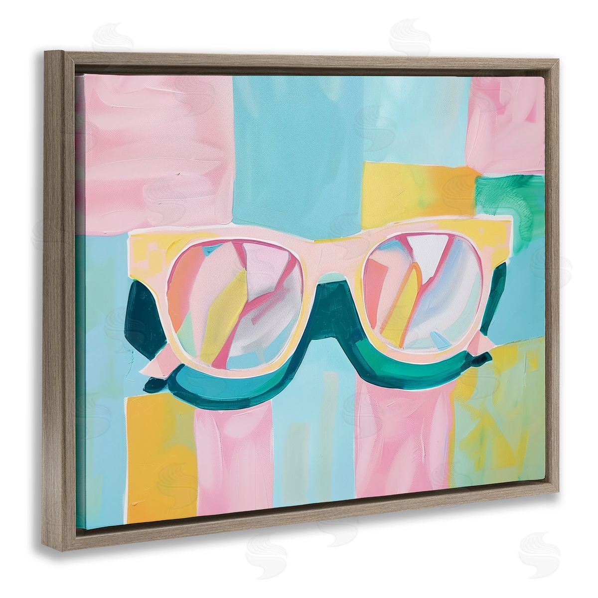 Blocked Pastels & Sunglasses Brown Floating Frame Canvas Wall Art, Home Decor by Arlington Prints