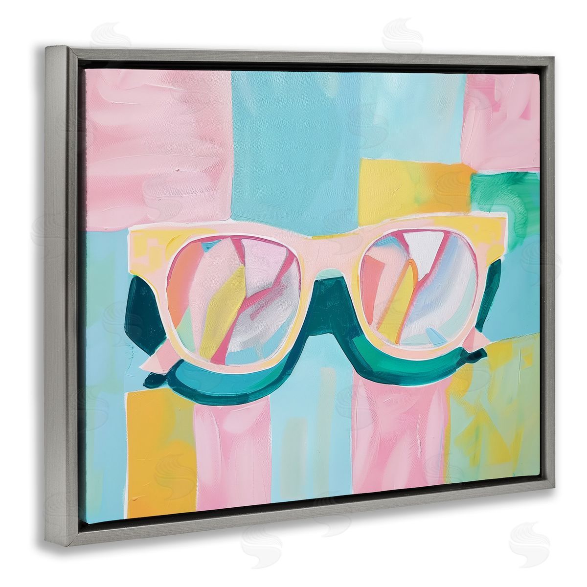 Blocked Pastels & Sunglasses Grey Floating Frame Canvas Wall Art, Home Decor by Arlington Prints