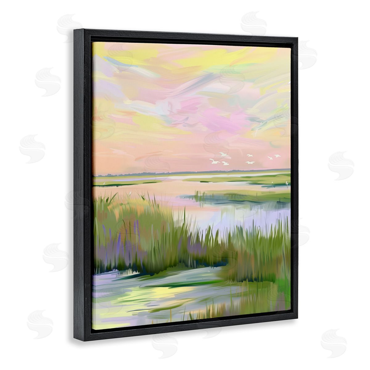 Soft Pink Marshland Sunrise Black Floating Frame Canvas Wall Art, Home Decor by Arlington Prints