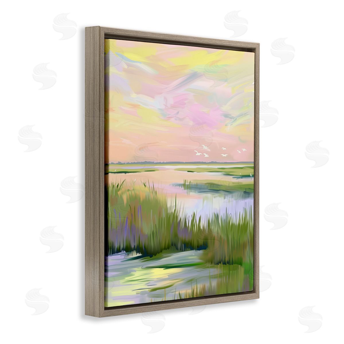 Soft Pink Marshland Sunrise Brown Floating Frame Canvas Wall Art, Home Decor by Arlington Prints