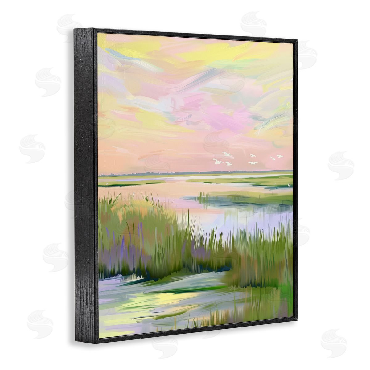 Soft Pink Marshland Sunrise Black Frame Print Wall Art, Home Decor by Arlington Prints