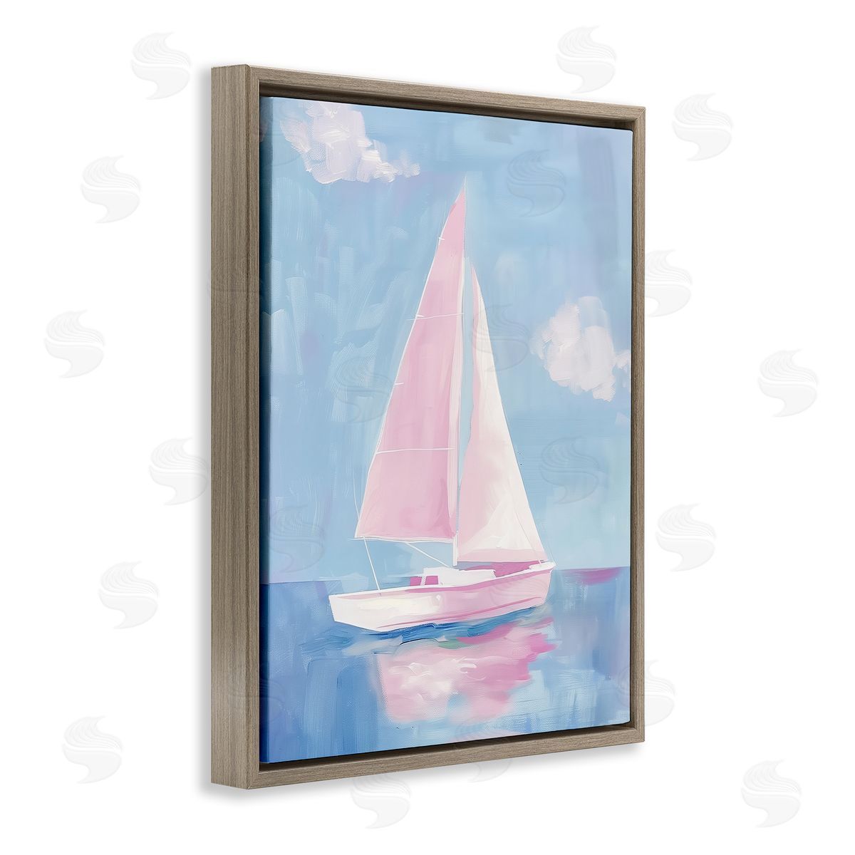 Muted Pink Sailboat Brown Floating Frame Canvas Wall Art, Home Decor by Arlington Prints