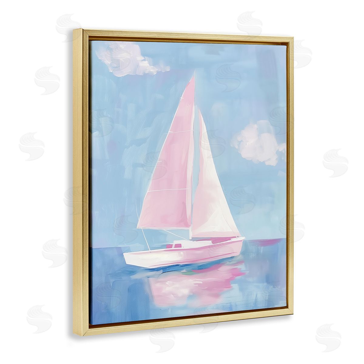 Muted Pink Sailboat Gold Floating Frame Canvas Wall Art, Home Decor by Arlington Prints