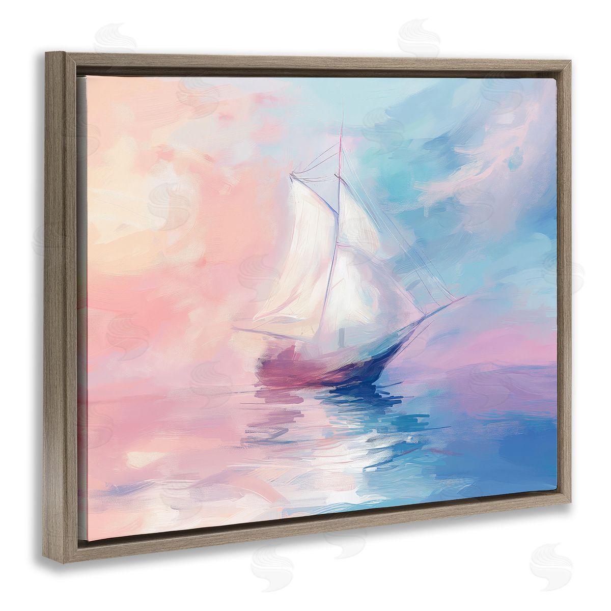 Soft Pastel Sea Vessel Brown Floating Frame Canvas Wall Art, Home Decor by Arlington Prints