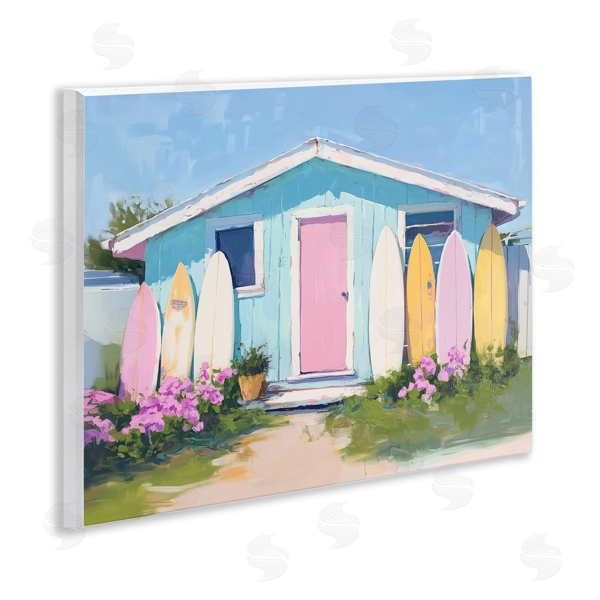 Cabin with Pastel Surfboards Wood Plaque Wall Art, Home Decor by Arlington Prints