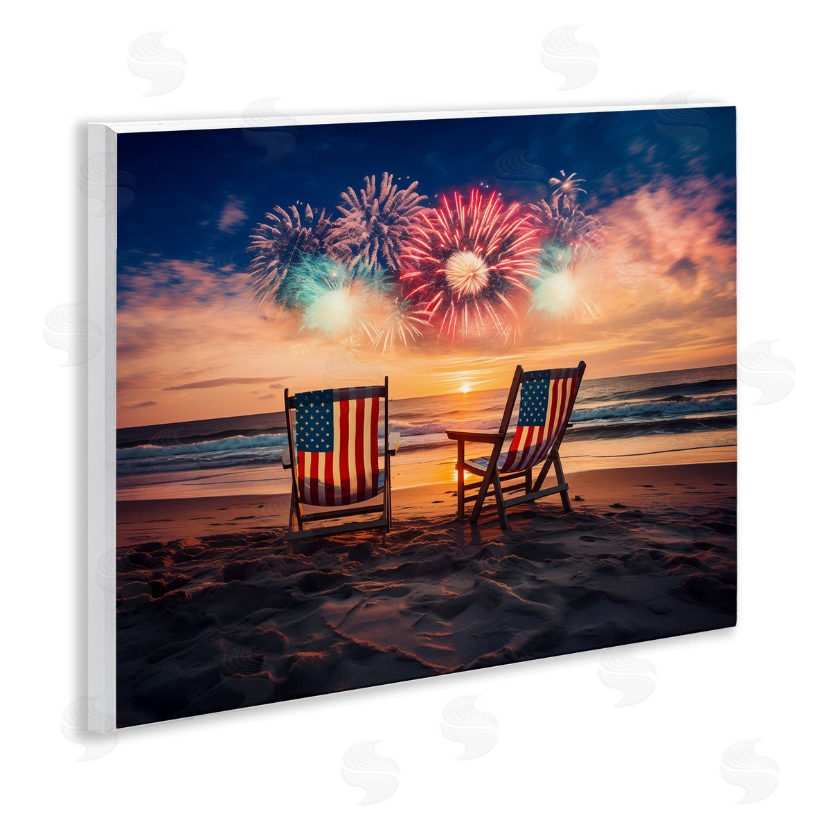 Summer Fireworks at Beach Wood Plaque Wall Art, Home Decor by Arlington Prints