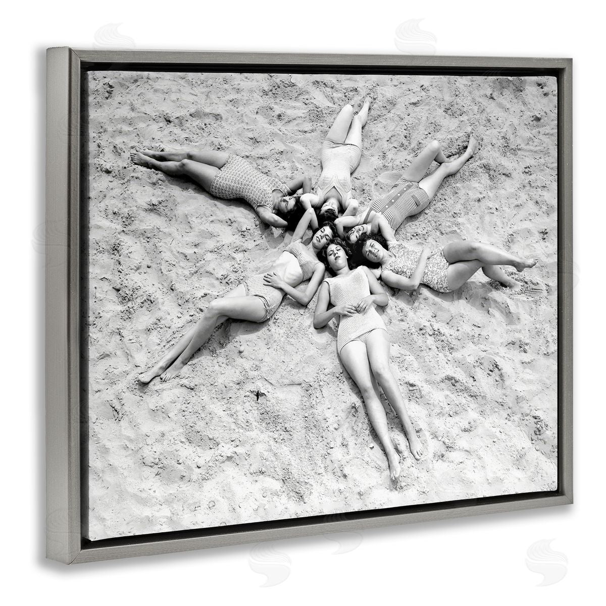 Women on Beach in Star Shape Grey Floating Frame Canvas Wall Art, Home Decor by Arlington Prints