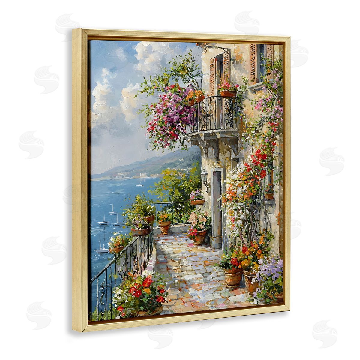 Botanical Lined Seaside Gold Floating Frame Canvas Wall Art, Home Decor by Franklyn Gregory
