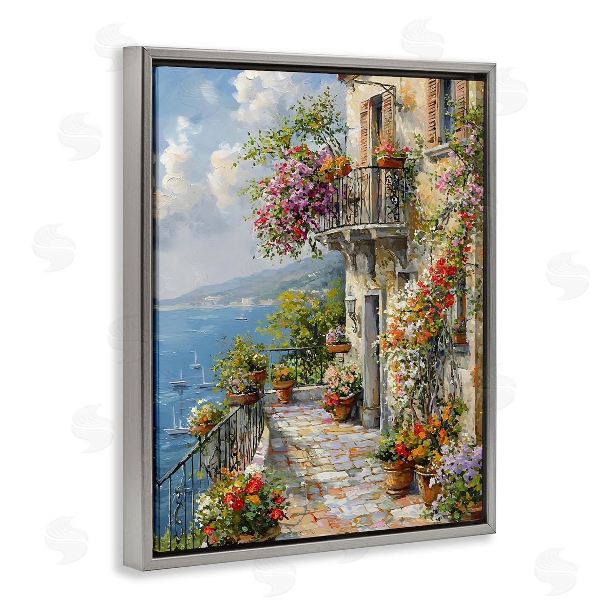 Botanical Lined Seaside Grey Floating Frame Canvas Wall Art, Home Decor by Franklyn Gregory