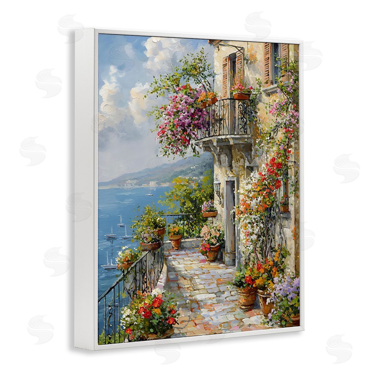 Botanical Lined Seaside White Frame Print Wall Art, Home Decor by Franklyn Gregory