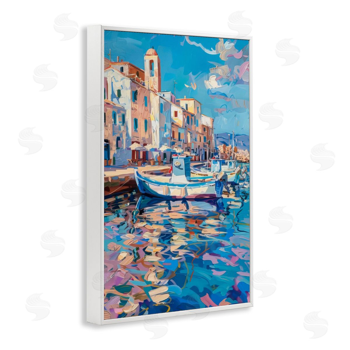Coastal City Harbor White Frame Print Wall Art, Home Decor by LSR Design Studio
