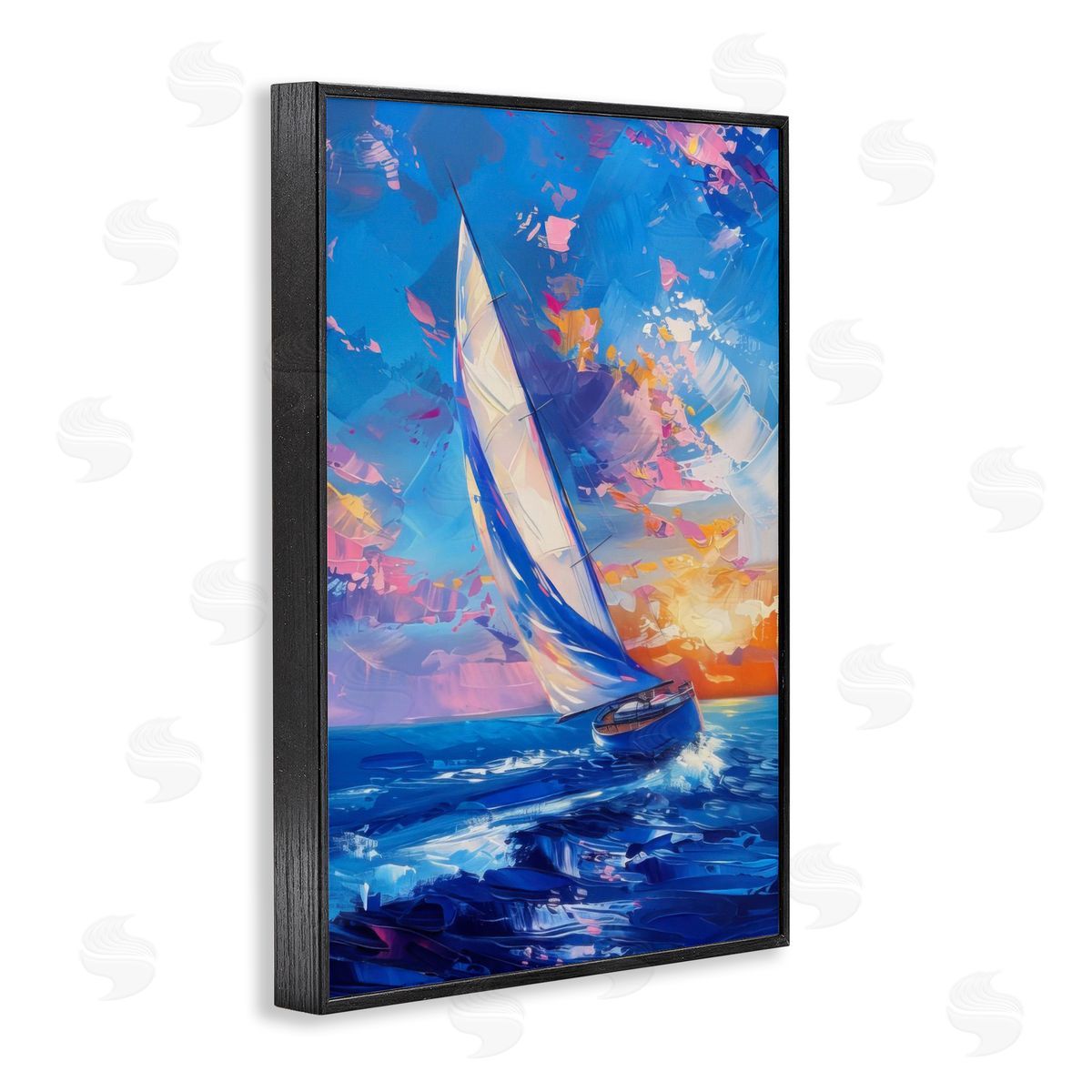 Abstract Boat at Sunset Black Frame Print Wall Art, Home Decor by LSR Design Studio