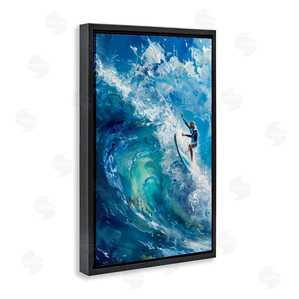 Soul Surfer on Tidal Wave Black Floating Frame Canvas Wall Art, Home Decor by LSR Design Studio