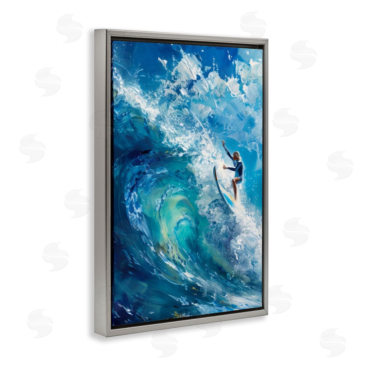 Soul Surfer on Tidal Wave Grey Floating Frame Canvas Wall Art, Home Decor by LSR Design Studio