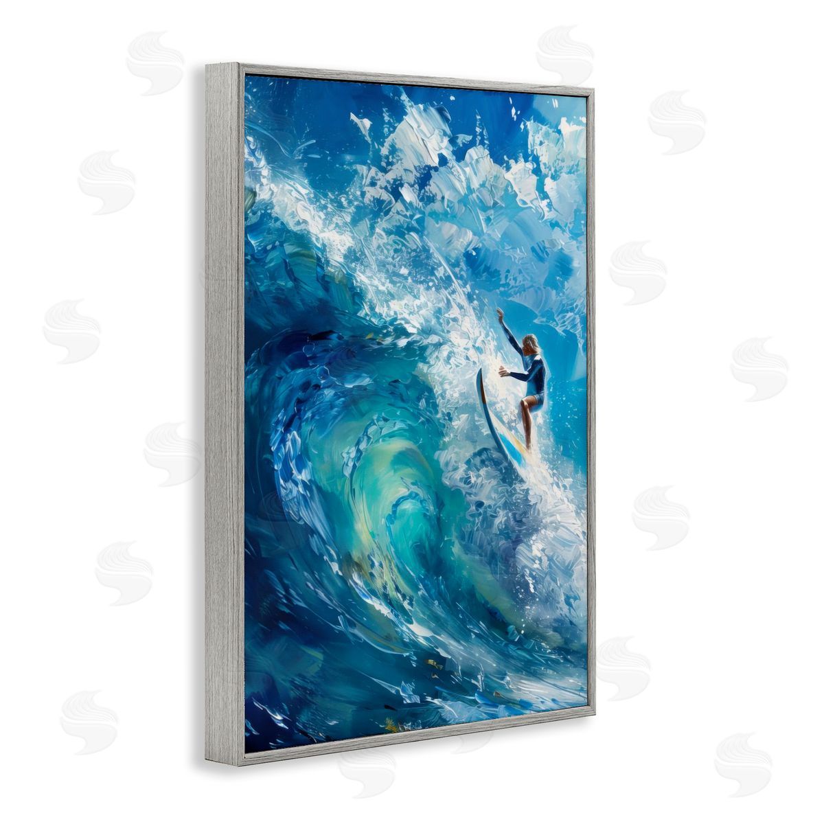 Soul Surfer on Tidal Wave Grey Frame Print Wall Art, Home Decor by LSR Design Studio