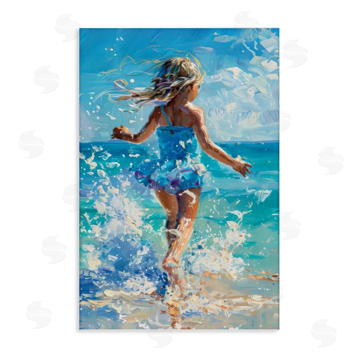 Girl Splashing on Shore Canvas Wall Art, Home Decor by LSR Design Studio