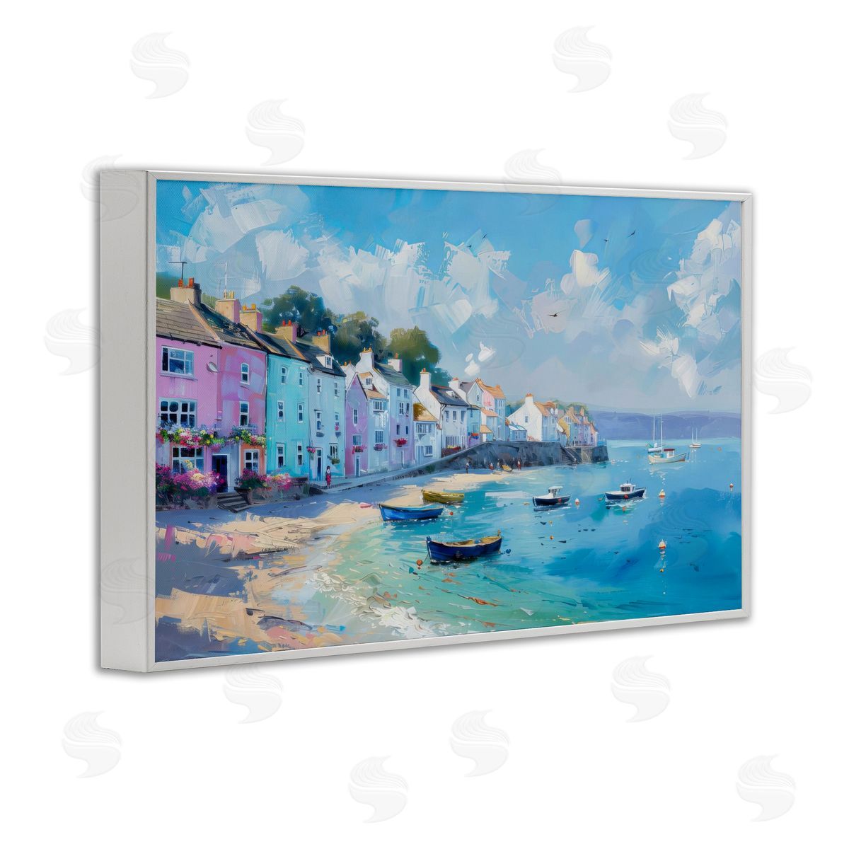 Seaside Village Cottages White Frame Print Wall Art, Home Decor by LSR Design Studio