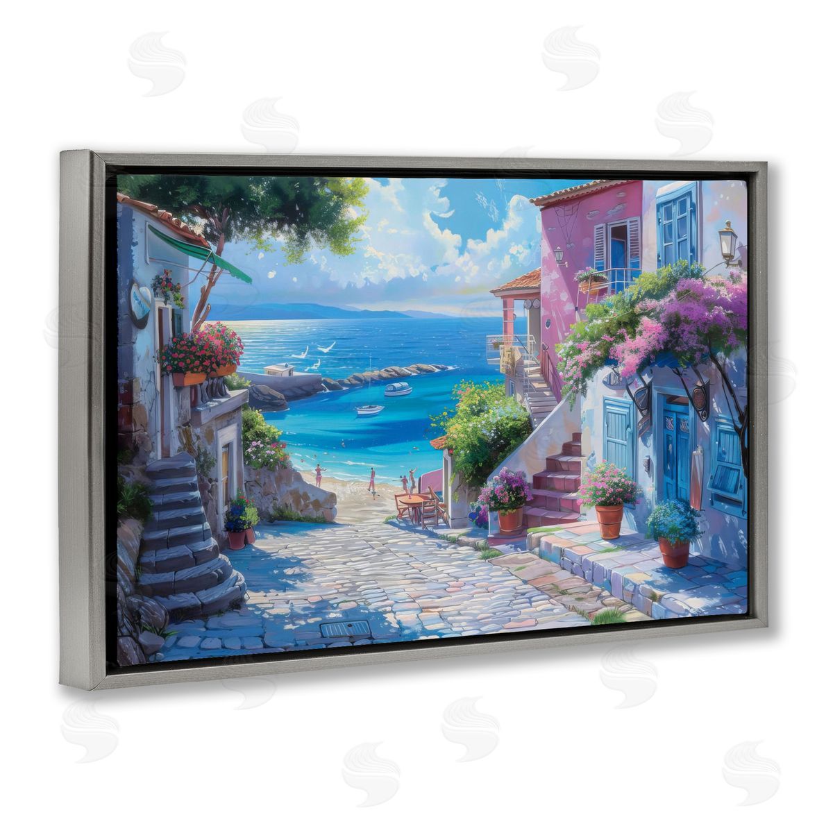 Seaside Village Cobblestones Grey Floating Frame Canvas Wall Art, Home Decor by LSR Design Studio