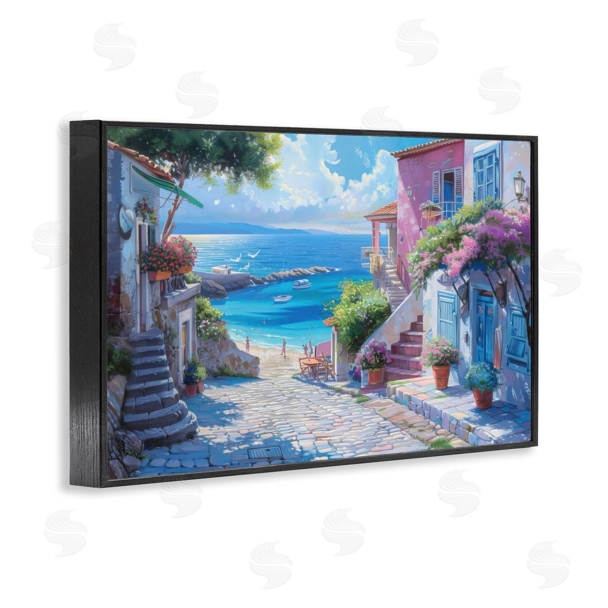 Seaside Village Cobblestones Black Frame Print Wall Art, Home Decor by LSR Design Studio