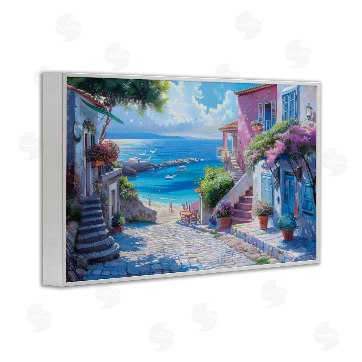 Seaside Village Cobblestones White Frame Print Wall Art, Home Decor by LSR Design Studio
