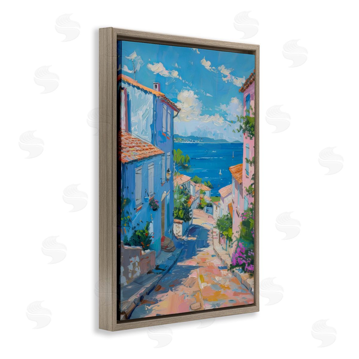 Quiet Seaside Town's Path Brown Floating Frame Canvas Wall Art, Home Decor by LSR Design Studio